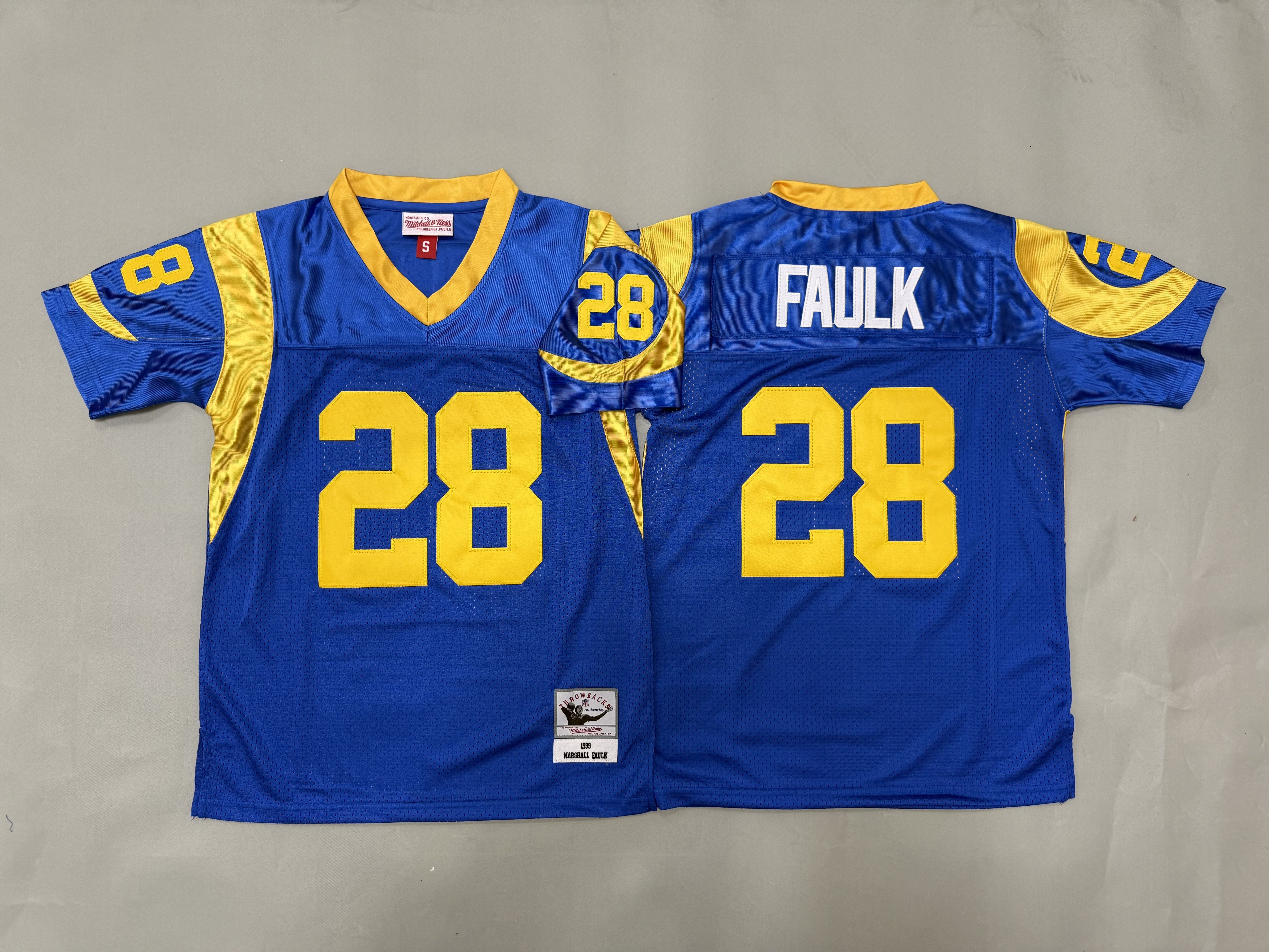 Youth 2026 Los Angeles Rams #28 Faulk Blue Throwback Limited NFL Jersey style 01->youth nfl jersey->Youth Jersey
